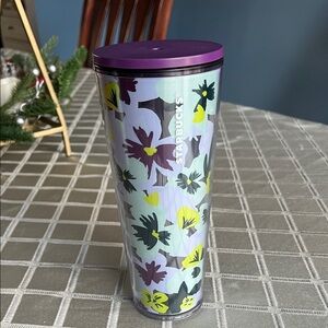 Starbucks Tumbler with Purple and Yellow Floral Design